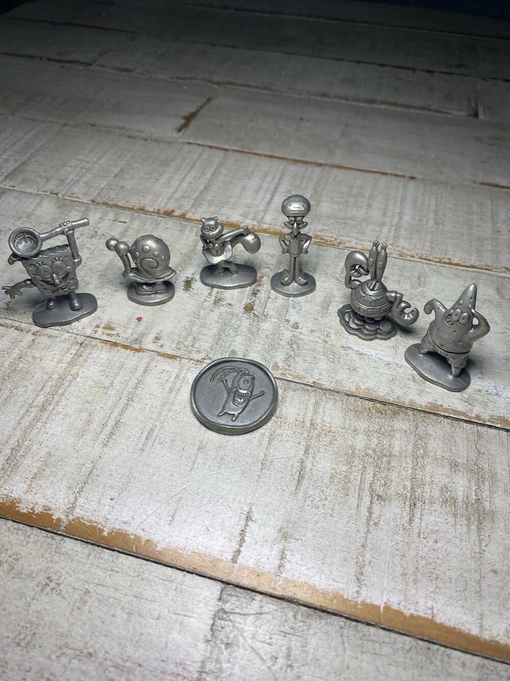 Monopoly Spongebob 2005 Parts 6 Pewter Tokens 1 Plankton Coin - Patrick Mr Crab
